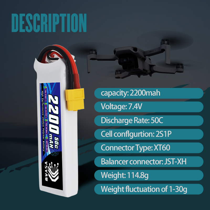 VSVAW 7.4V 2200mah 2S Drone Li - Drone Racing Battery reseña y precio