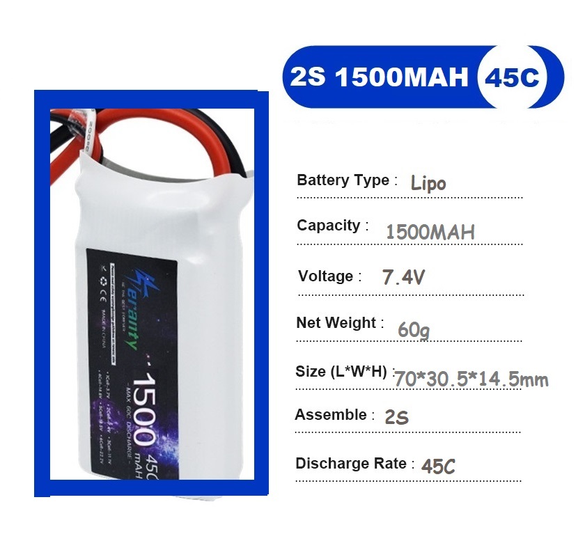 2PCS 7.4V Lipo 2S Battery 1500 - Drone Racing Battery reseña y precio