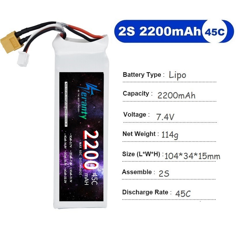 2PCS 7.4V Lipo 2S Battery 1500 - Drone Racing Battery reseña y precio