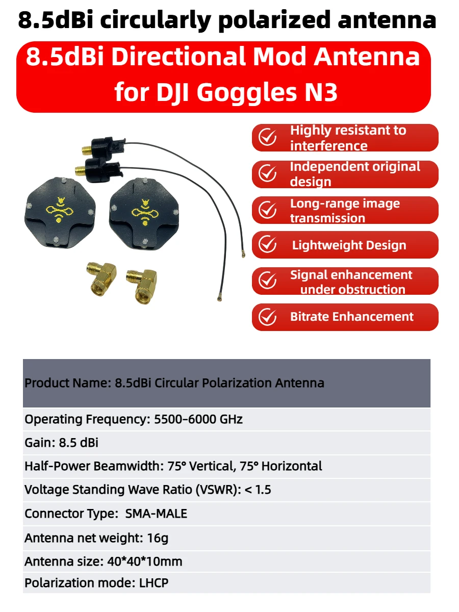 8.5dBi LHCP FPV Patch Antenna  - Drone Racing Goggles reseña y precio